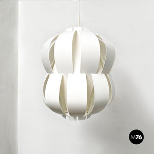 White plastic Room Light model chandelier, 1960s