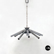 Charger l&#39;image dans la galerie, Chromed steel chandelier with twelve-light, 1970s
