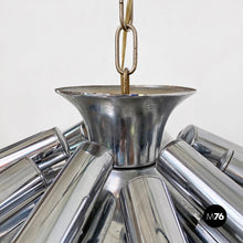 画像をギャラリービューアに読み込む, Chromed steel chandelier with twelve-light, 1970s
