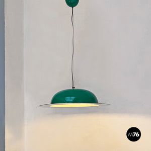 Hat-shaped green metal chandelier, 1970s