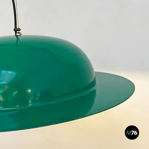 Hat-shaped green metal chandelier, 1970s