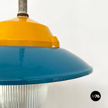 Load image into Gallery viewer, Blue and yellow metal chandelier by Palazzoli, 1950s
