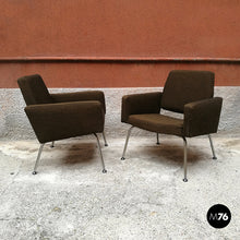 将图片加载到图库查看器，Original brown fabric armchairs, 1960s
