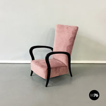 Load image into Gallery viewer, Pink velvet and wood armchair, 1950s
