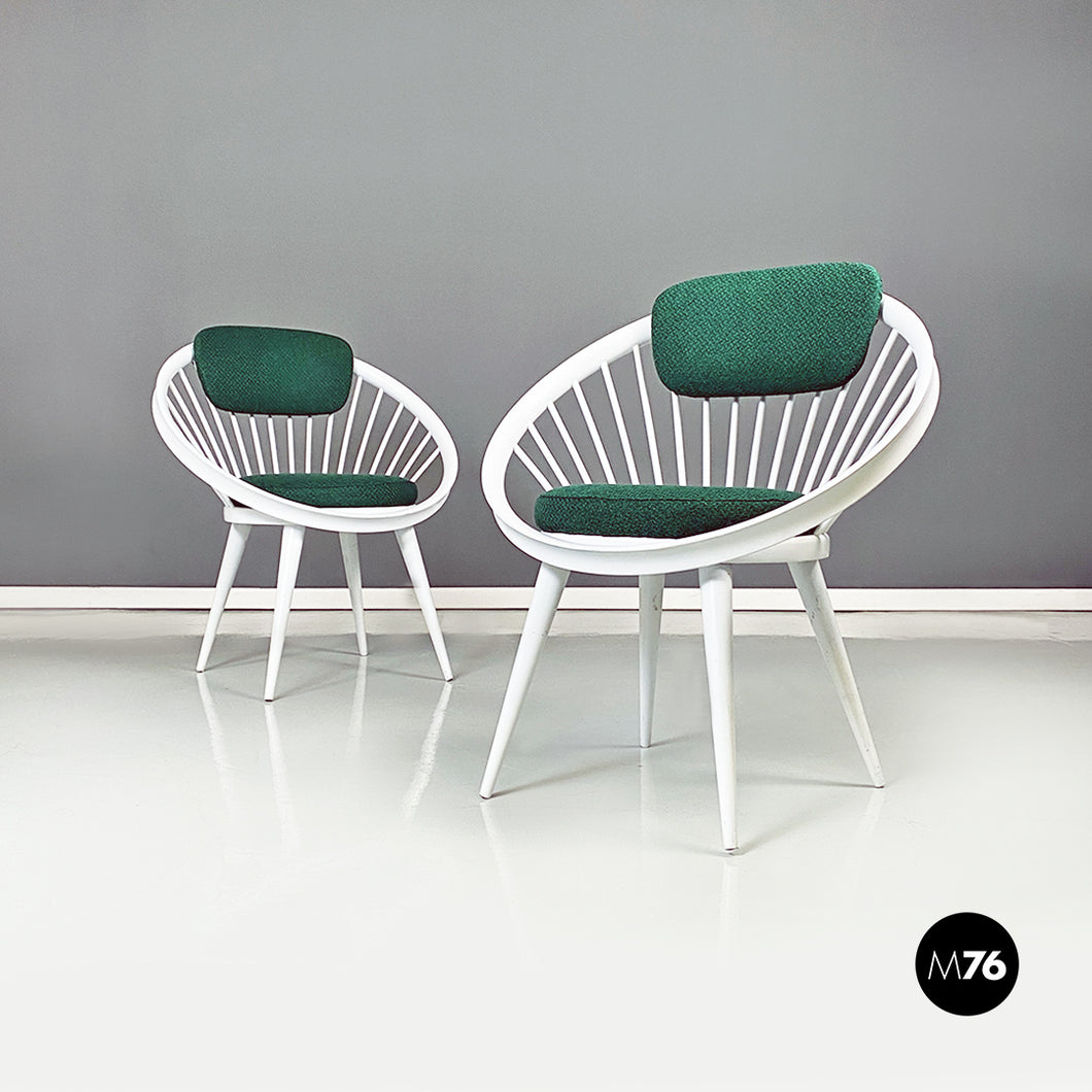 Solid beech and green fabric Circle armchairs by Yngve Ekström for Ese Mobler Ab Sweden, 1960s