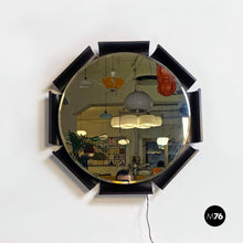 Carica l&#39;immagine nel visualizzatore di Gallery, Octagonal solid wood frame backlit round mirror, 1970s
