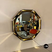 Load image into Gallery viewer, Octagonal solid wood frame backlit round mirror, 1970s
