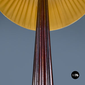 Wood, brass and fabric floor lamp, 1900s