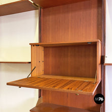 Load image into Gallery viewer, Teak and brass modular wall bookcase with cabinets, 1960s

