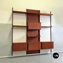 Load image into Gallery viewer, Teak and brass modular wall bookcase with cabinets, 1960s
