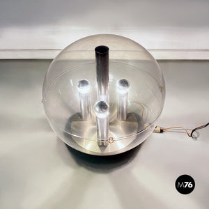 Aluminium and trasparent plastic sphere table or floor lamp, 1970s