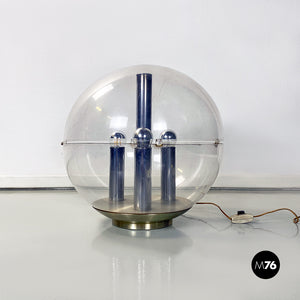 Aluminium and trasparent plastic sphere table or floor lamp, 1970s