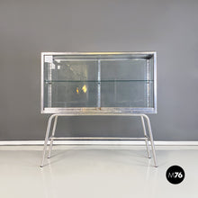 Load image into Gallery viewer, Aluminium and glass pharmacy vitrin with internal shelf, 1950s
