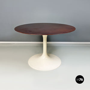 White plastic and wood round dining table, 1970s