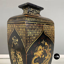 Load image into Gallery viewer, Oriental black wood vases or sculptures with decorations, 1950s
