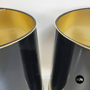 Brass and glossy black lampshade table lamps, 1940s