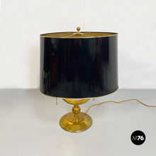 Carica l&#39;immagine nel visualizzatore di Gallery, Brass and glossy black lampshade table lamps, 1940s
