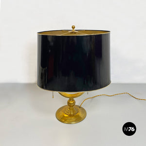 Brass and glossy black lampshade table lamps, 1940s