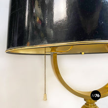 Load image into Gallery viewer, Brass and glossy black lampshade table lamps, 1940s
