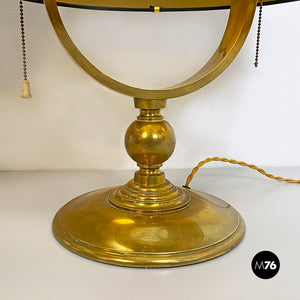 Brass and glossy black lampshade table lamps, 1940s