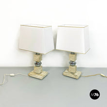 Load image into Gallery viewer, Steel and travertine table lamps, 1970s

