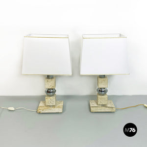 Steel and travertine table lamps, 1970s