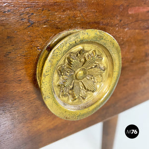 Antique solid wood and brass details dining table or desk, 1900s