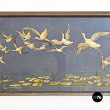 Load image into Gallery viewer, Antique canvas with storks embroidery and oriental landscape, 1800s
