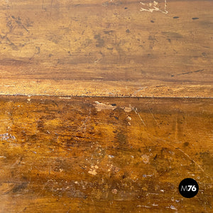 Antique solid wood and brass details dining table or desk, 1900s