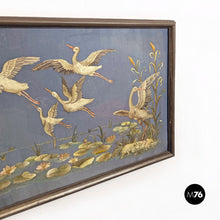 Load image into Gallery viewer, Antique canvas with storks embroidery and oriental landscape, 1800s
