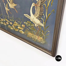 Load image into Gallery viewer, Antique canvas with storks embroidery and oriental landscape, 1800s
