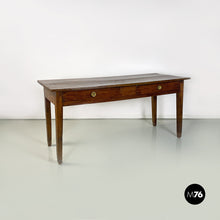 Load image into Gallery viewer, Antique solid wood and brass details dining table or desk, 1900s
