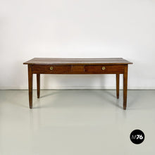Load image into Gallery viewer, Antique solid wood and brass details dining table or desk, 1900s
