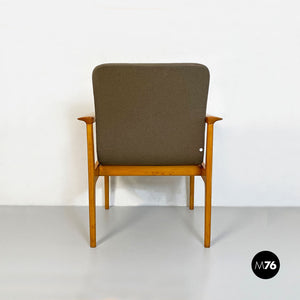 Solid beech and fabric armchair with armrests by Anonima Castelli, 1960s