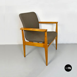 Solid beech and fabric armchair with armrests by Anonima Castelli, 1960s