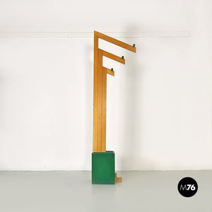Natural and green wood coat stand with umbrella container, 1980s