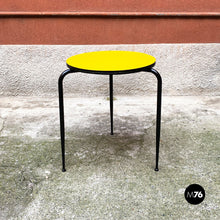 将图片加载到图库查看器，Round yellow laminate and black metal bar table, 1950s
