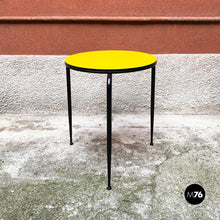 Load image into Gallery viewer, Round yellow laminate and black metal bar table, 1950s
