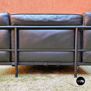 Black metal and leather Lc3 armchairs by Le Corbusier, Jeannaret and Perriand for Cassina, 1990s