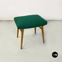 Load image into Gallery viewer, Green fabric and wooden legs poufs or stools, 1960s
