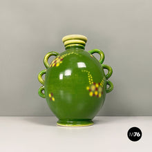 将图片加载到图库查看器，Green ceramic vase with a circular motif by Deruda, 1940s
