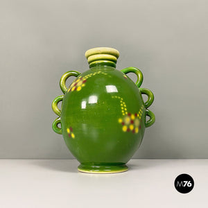 Green ceramic vase with a circular motif by Deruda, 1940s