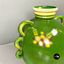 将图片加载到图库查看器，Green ceramic vase with a circular motif by Deruda, 1940s
