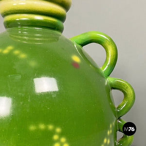 Green ceramic vase with a circular motif by Deruda, 1940s