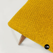 将图片加载到图库查看器，Yellow fabric and solid beech pouf or footrest, 1960s

