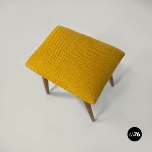 Yellow fabric and solid beech pouf or footrest, 1960s