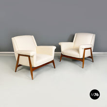Load image into Gallery viewer, White cotton and solid beech pair of armchairs, 1960s
