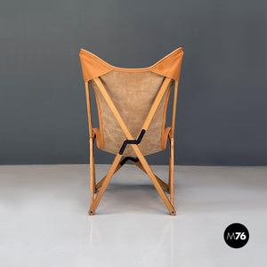 Wood and leather Tripolina folding deck chair by Citterio, 1970s
