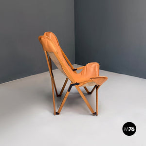 Wood and leather Tripolina folding deck chair by Citterio, 1970s