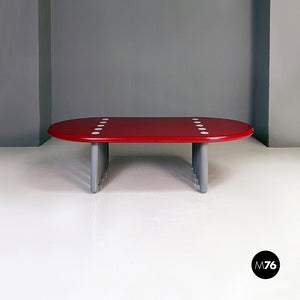 Ten-legged lacquer bordeaux and grey wood coffee table, 1980s
